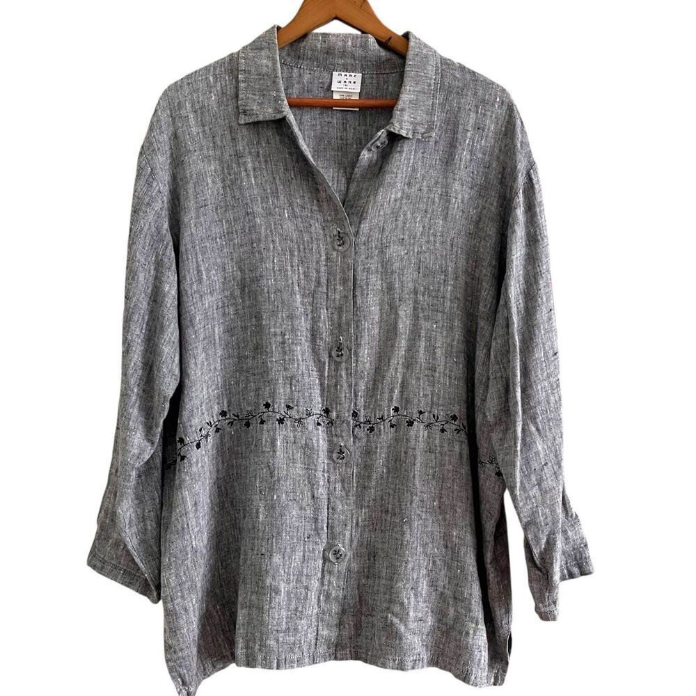 Marc Ware Linen embroidered Tunic Top size XL